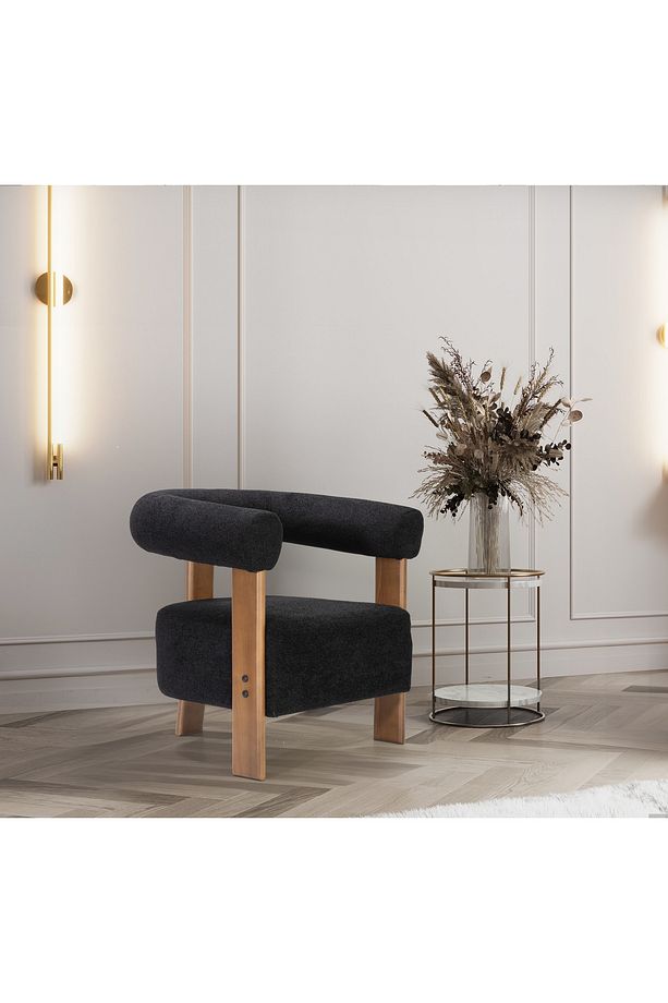 Auramod Ahşap Ayak Bukle Berjer - Gürgen Ceviz, Salon, ofis, Balkon - 1