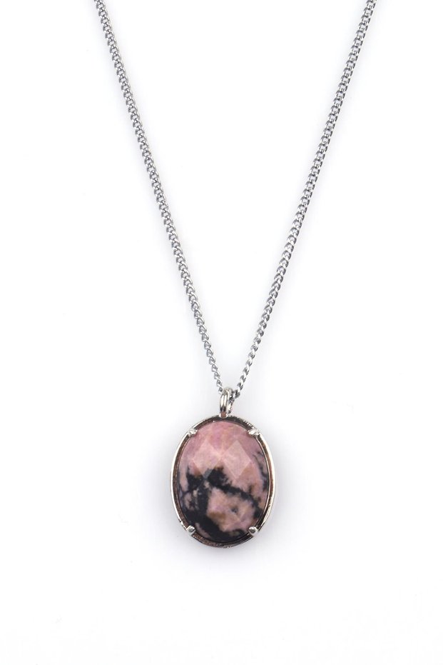 Rhodonite Natural Stone Silver Colored Necklace