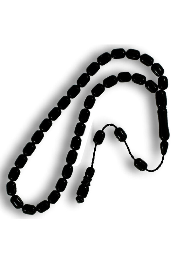 Men's Black Capsule Cut Erzurum Oltu Stone with Rosary System and Caliper 9 X 12 Mm