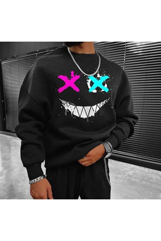 Unisex Smile X Smiling Face Printed Sweatshirt