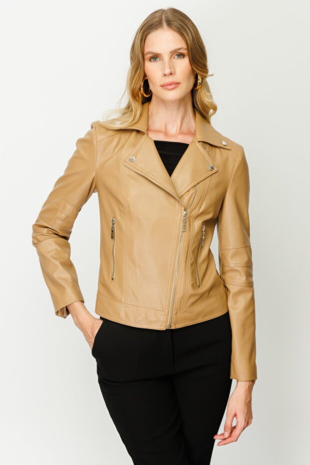 Deri Fermuarlı Mont - 4