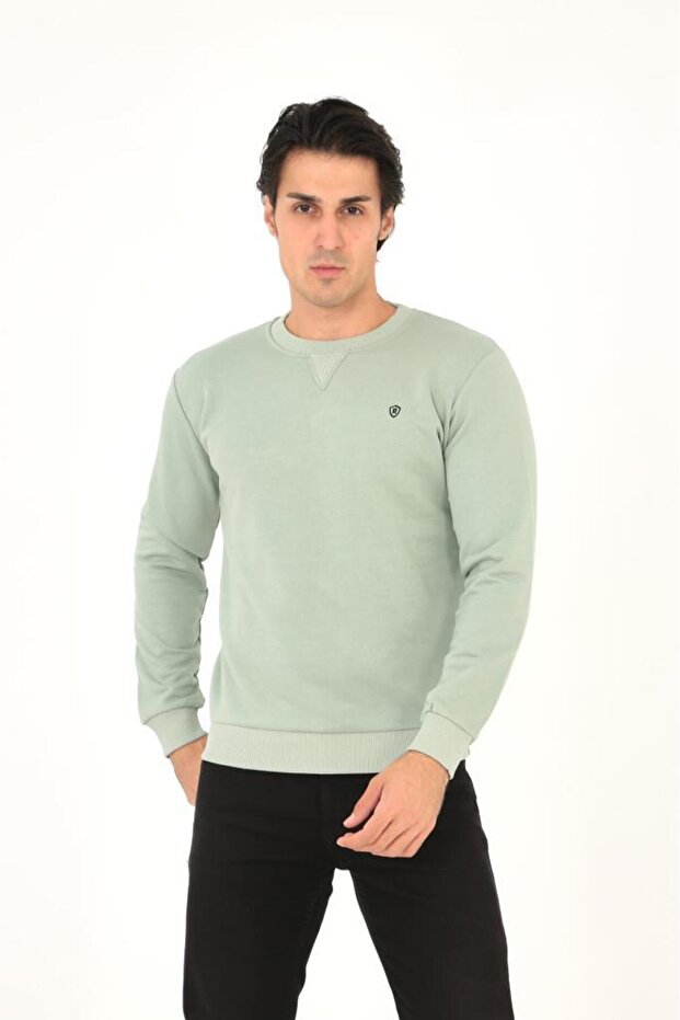 BİSİKLET YAKA ÖN DETAYLI BASİC SWEATSHİRT - 3