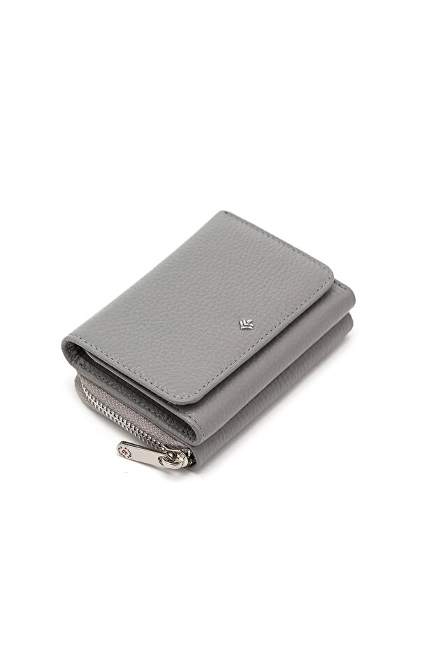 Gri Hakiki Deri Kadın Cüzdanı - 1