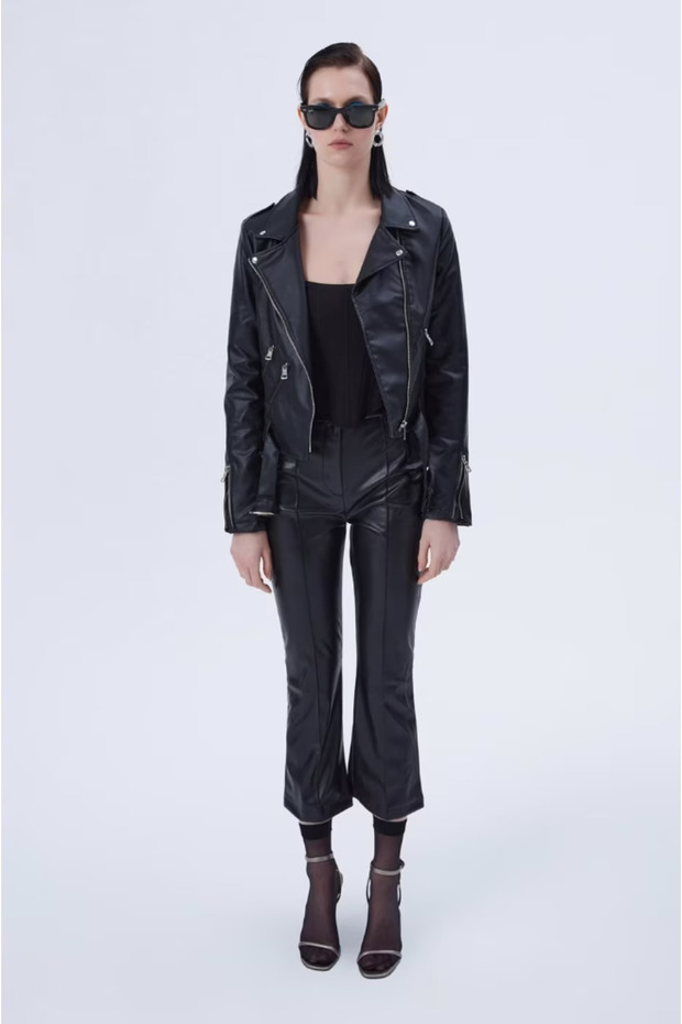 Biker Deri Ceket Siyah - 2
