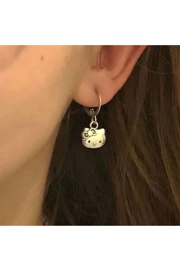 Gümüş Kaplama Hello Kitty Klipsli Küpe - 2