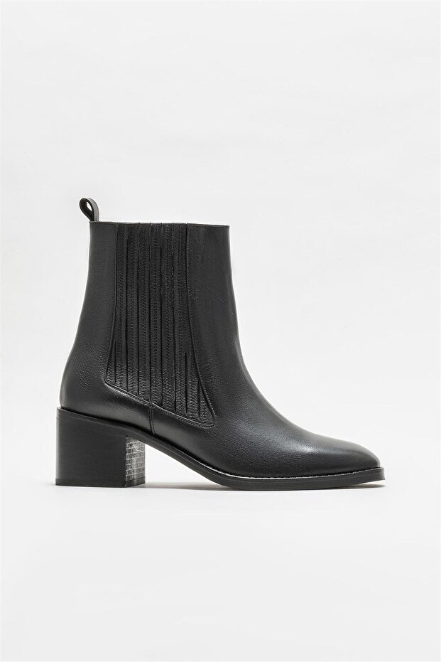 Siyah Deri Kadın Topuklu Bot - 1