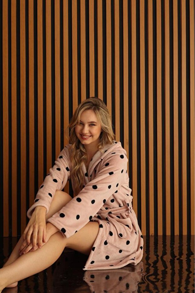 Yumuşak Welsoft Kadife Sabahlık 8305-1 -Pudra - 2