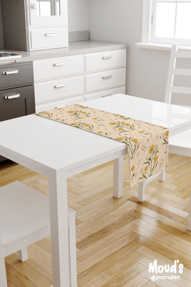 مفرش طاولة من جلد الغزال مطبوع بنمط البابونج ديزي - 2