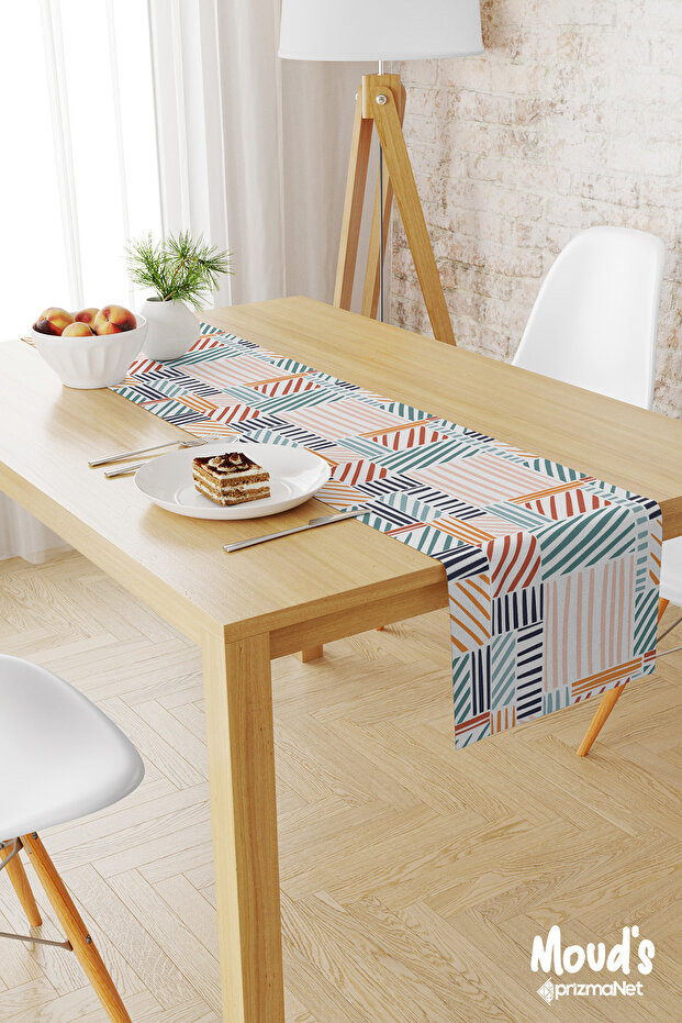 Colorful Striped Square Pattern Printed Suede Runner Tablecloth