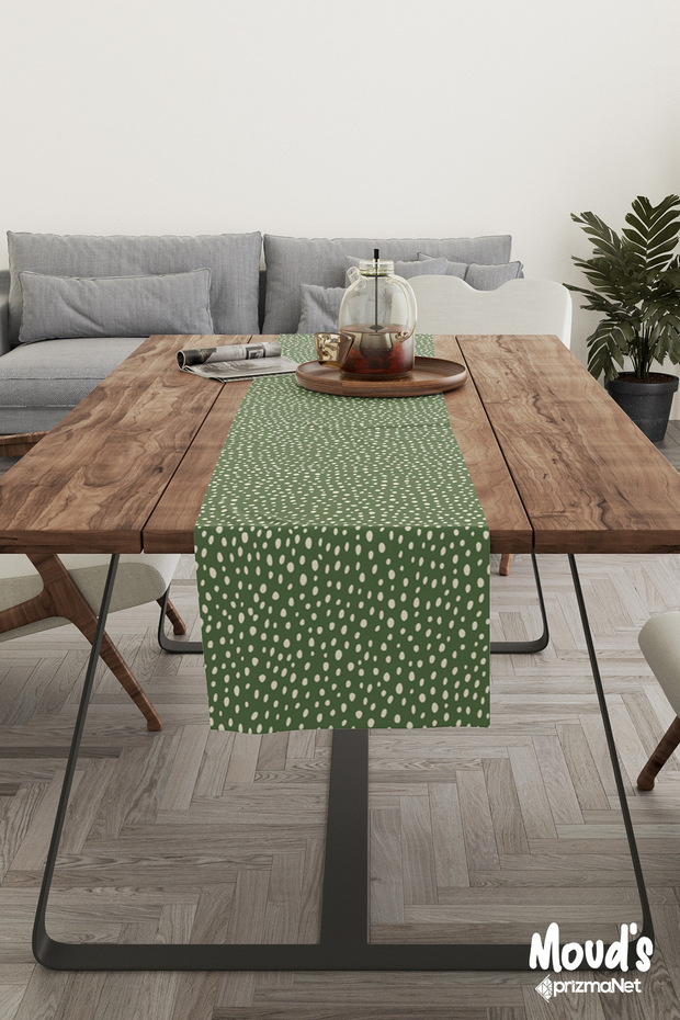 Green Dots Pattern Printed Suede Runner Tablecloth - 2