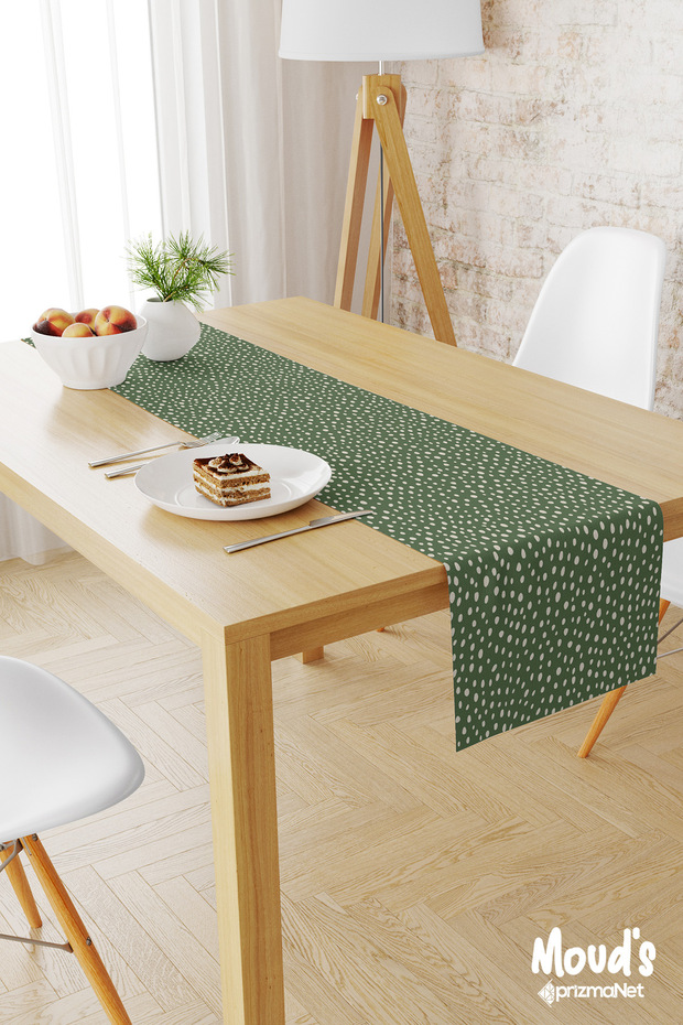 Green Dots Pattern Printed Suede Runner Tablecloth - 1