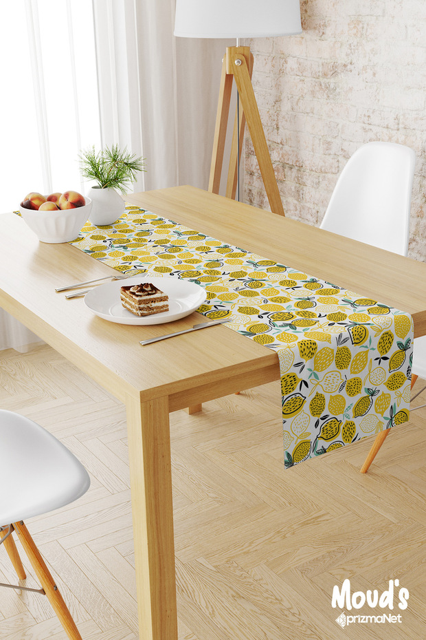 Lemon Pattern Printed Suede Runner Table Cloth - 1