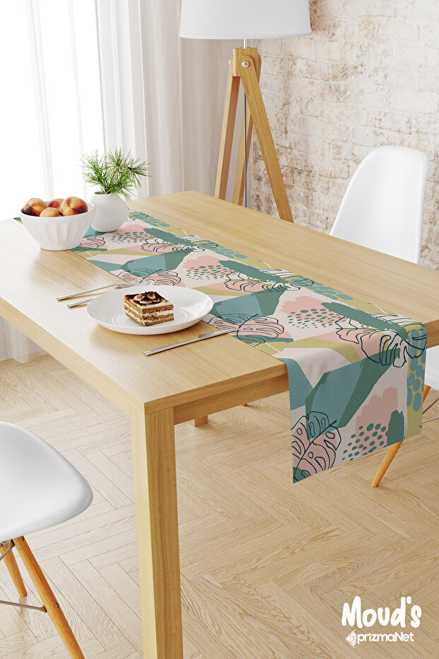 Green Garden Pattern Printed Suede Runner Tablecloth - 1