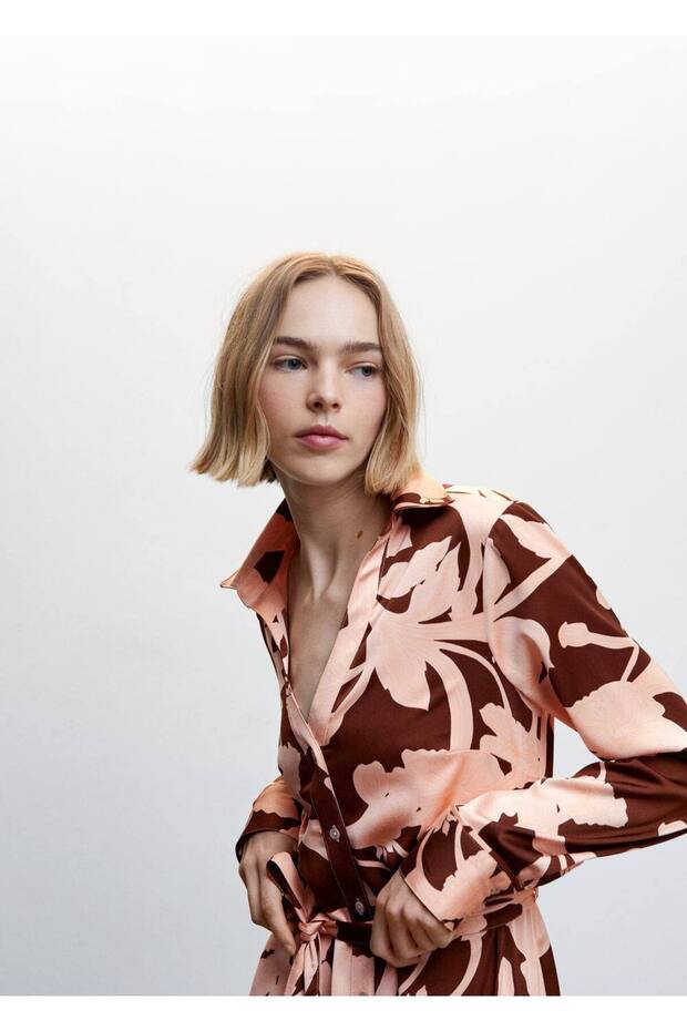 Desenli Gömlek Elbise - 5