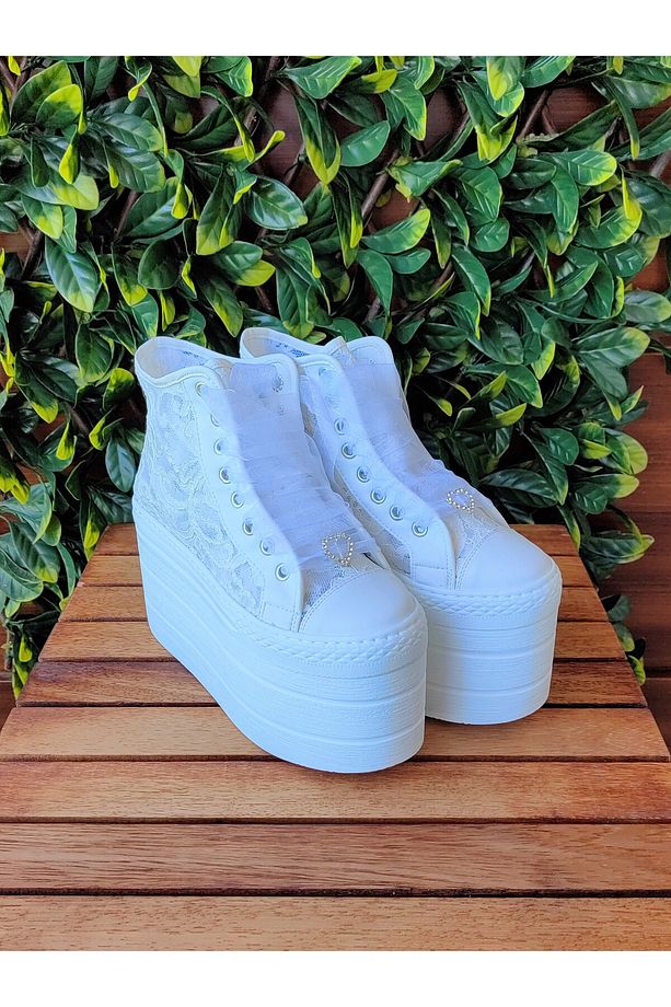 Gelinlik Dantel Ayakkabı 10CM yükseklik Düz Taban Spor Gelin Ayakkabı - 5