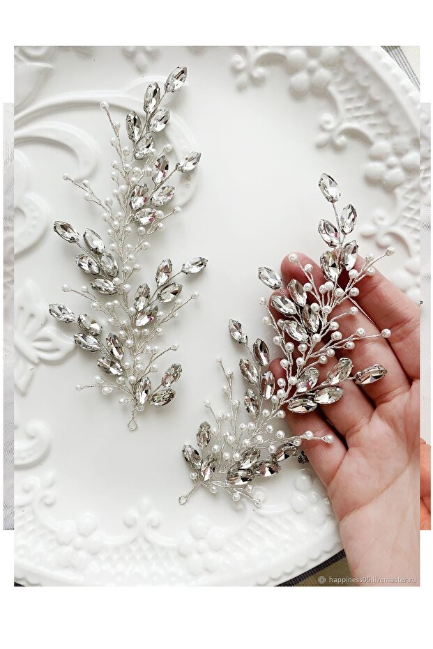 side model 2 piece crystal bridal crown, mirrored stone, girl model bridal crown tiara, 2 pieces
