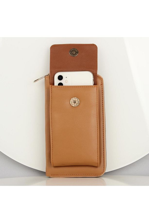My ValiceDeri Çapraz Cüzdan ve Kartlık Bölmeli Telefon Çantası 1617 Taba - 5