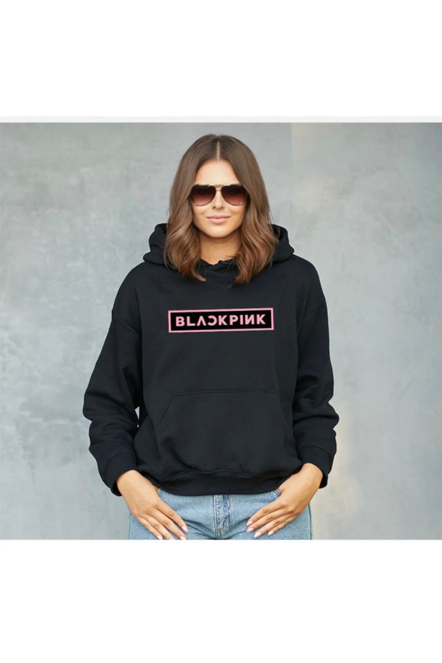 Siyah Blackpink Baskılı Oversize Sweatshirt - 3