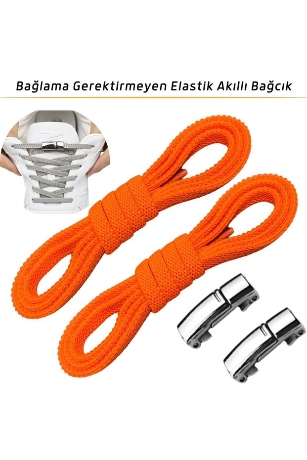 Magnetic Elastic Laces for Orange Kids and Elderly Sports Boots - Takbırak
