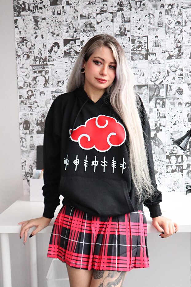 Akutsuki Large Pattern Black Color Sweathsirt 3 Yarn Hoodie Gofeel