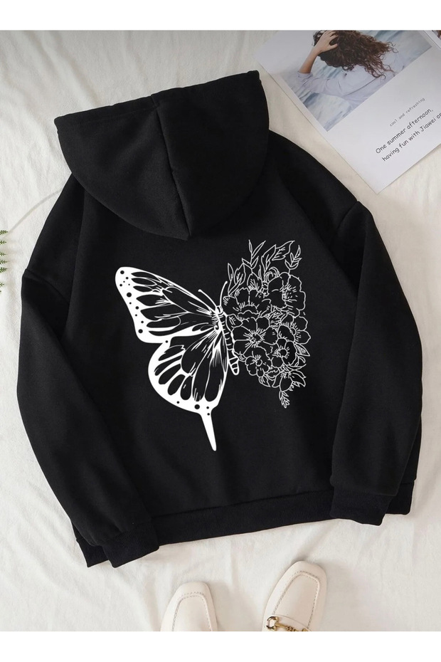 Black sweatshirt with butterfly print
