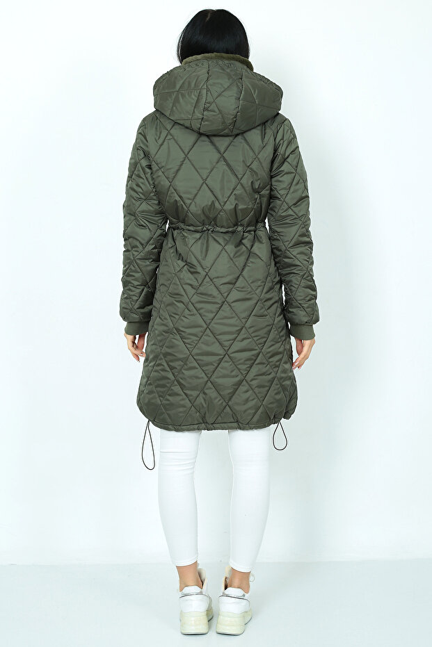 Diamond Patterned Quilted Coat - Lined Inside - 7