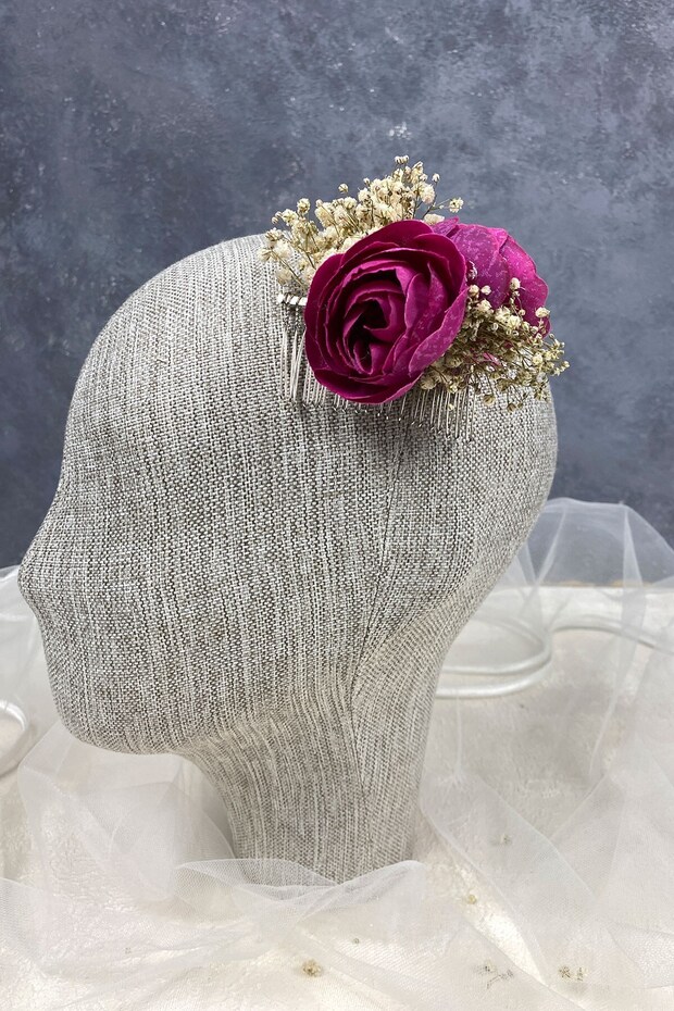 Dark Fuchsia Peony Flower Chip Scalloped Hair Clip for the Most Beautiful Brides – Crown, Crystal Stone – Crown