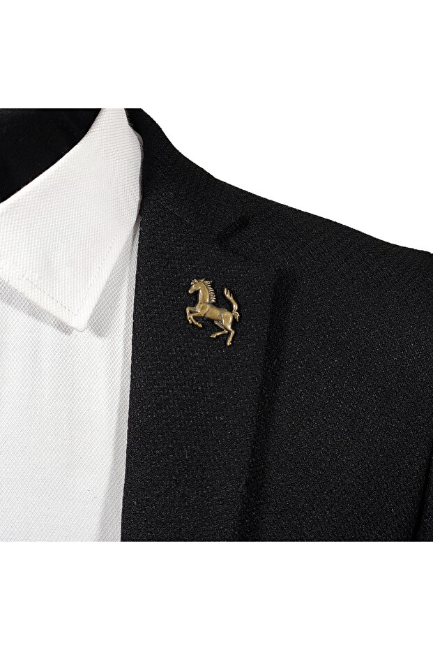 Şahlanan At Figürlü Bronz Renginde Yaka İğnesi Yaka Broşu - 4