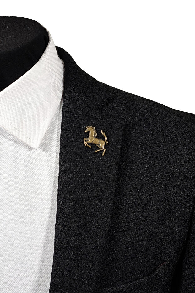 Şahlanan At Figürlü Bronz Renginde Yaka İğnesi Yaka Broşu - 1