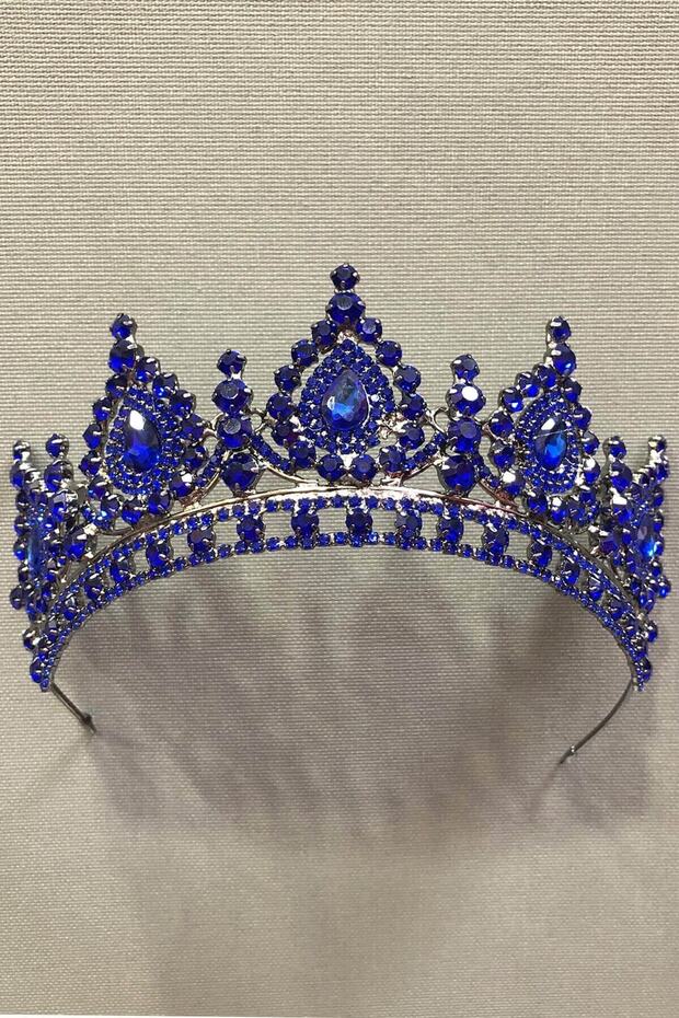 Wedding Material Blue Crystal Stone Metal Case Henna and Bridal Crown – Magnet, Gift, Ornamental Accessories