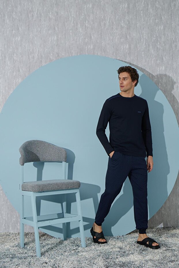 Erkek Uzun Kol Lacivert Pijama Takımı C9T4N1O8 - 2