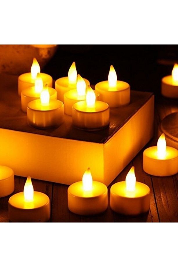 Yapay Çiçek Ledli Mum Tealight Işıklı Dumansız Alevli Sarı Pilli Led Mum 4 Adet Pil Dahil – Yapay Ç - 1