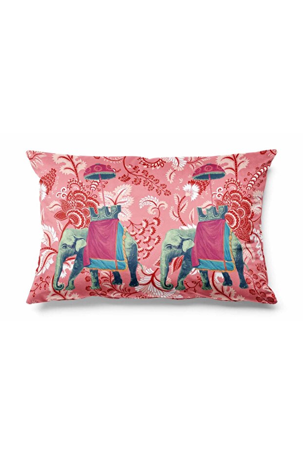 Rectangular Indian Elephant Patterned Double Sided Printed Suede Throw Pillow Cover - 1