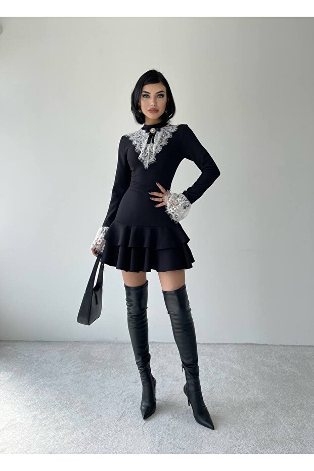 Rochie mini cu guler din dantela Dinah - 2
