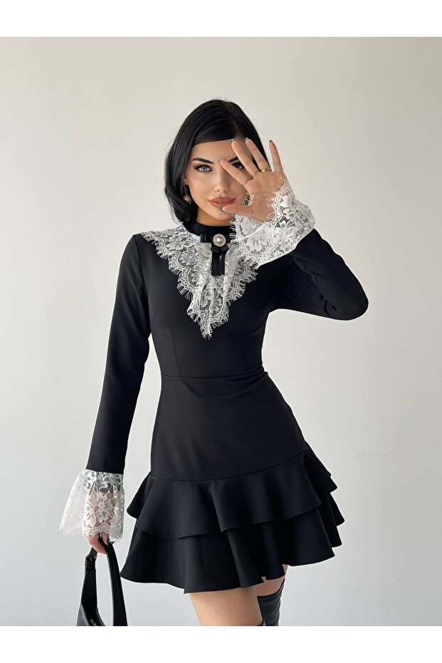 Rochie mini cu guler din dantela Dinah - 4