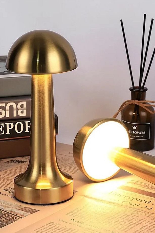 Eskitme Mantar Model Retro Usb Şarjlı Masa Lambası, Dokunmatik, Dimmerli, 3 Renk Aydınlatmalı - 4
