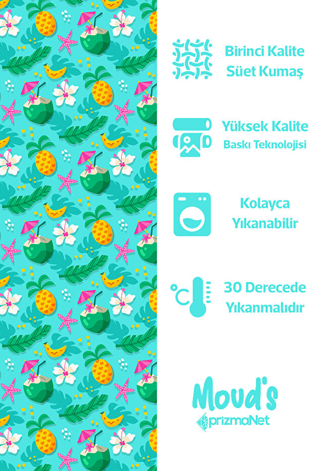 Turquoise Pineapple and Coconut Pattern Printed Suede Runner Tablecloth - 2