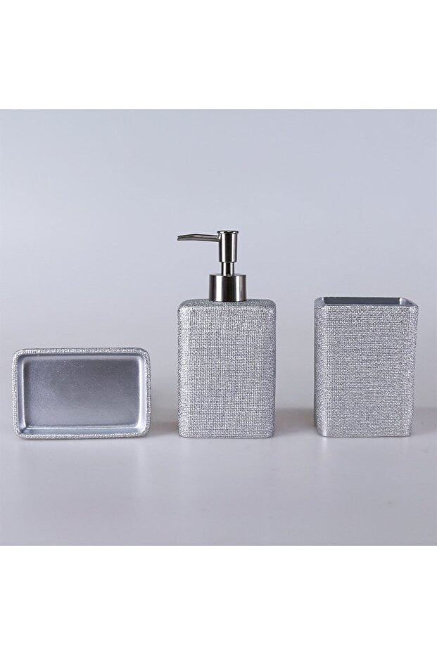 Linen 3 Parça Banyo Seti Gümüş - 1