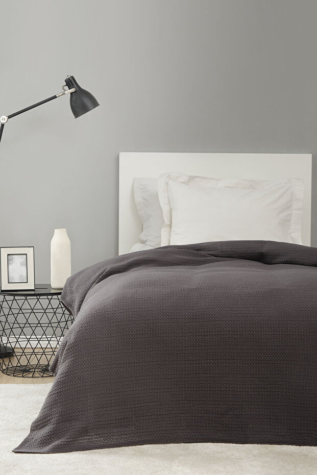 Back To Basic Antrasit Çift Kişilik Örgü Battaniye - 1