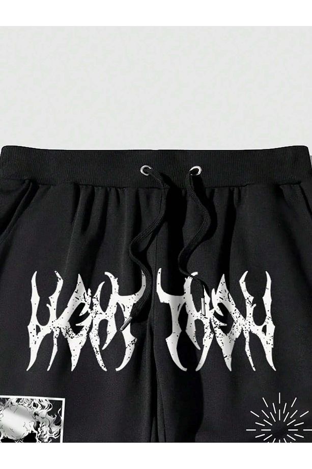 Goth Guys Slogan & Skull & Spider Graphic Drawstring Waist Eşofman Altı - 3