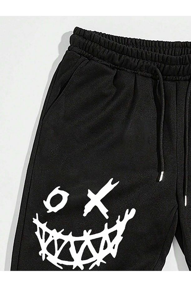 Cartoon & Slogan Graphic Drawstring Waist Eşofman Altı - 4