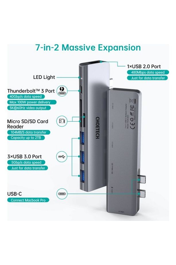 7 In 1 Type C Çevirici Macbook Çoklayacı Adaptör Gri M23 - 2