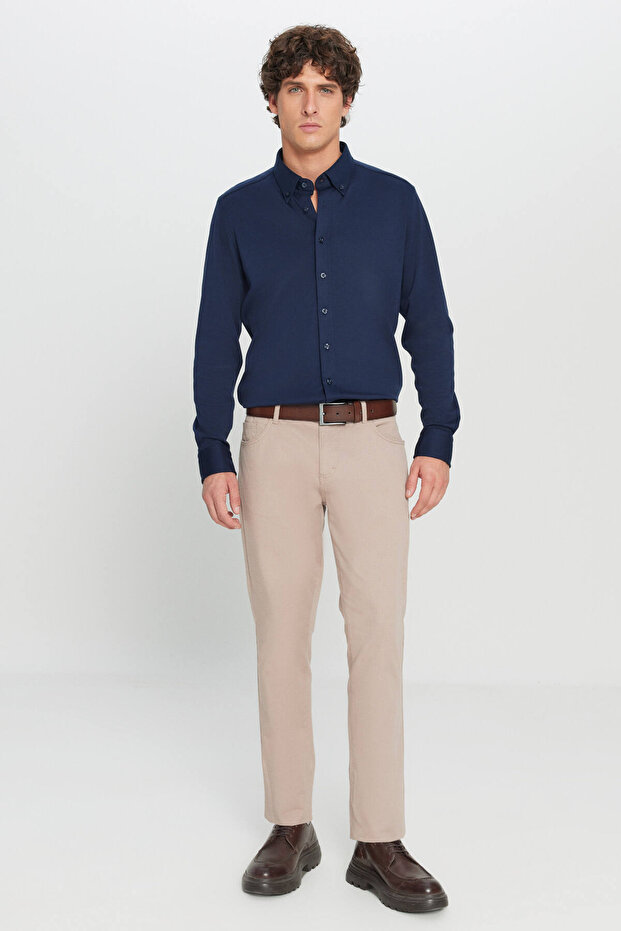 Erkek Bej Diz İzi Yapmayan Slim Fit Dar Kesim 5 Cep Pamuklu Kanvas Esnek Casual Pantolon - 6