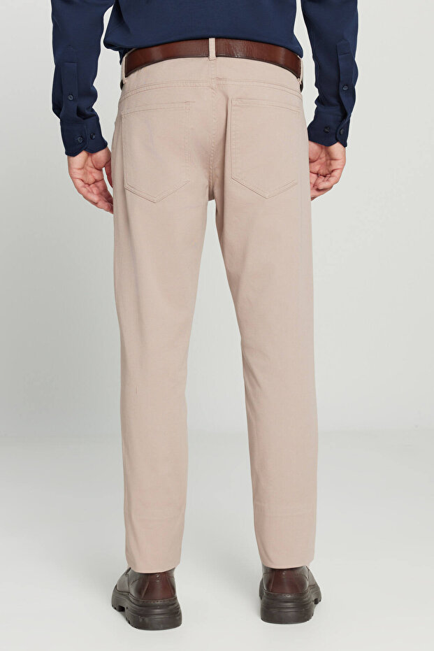 Erkek Bej Diz İzi Yapmayan Slim Fit Dar Kesim 5 Cep Pamuklu Kanvas Esnek Casual Pantolon - 8