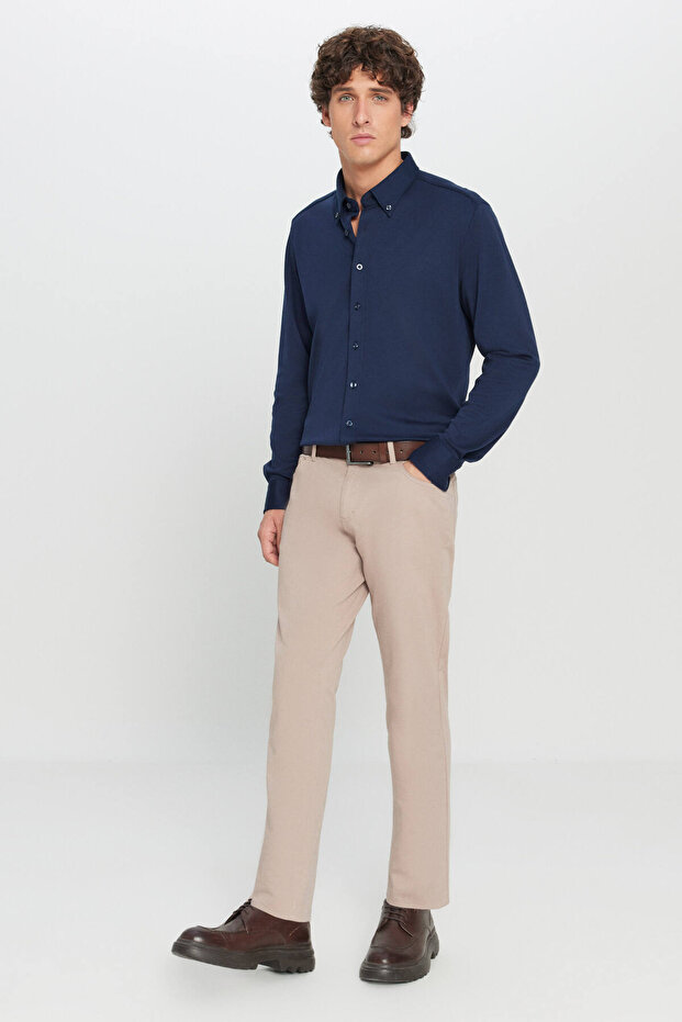 Erkek Bej Diz İzi Yapmayan Slim Fit Dar Kesim 5 Cep Pamuklu Kanvas Esnek Casual Pantolon - 9