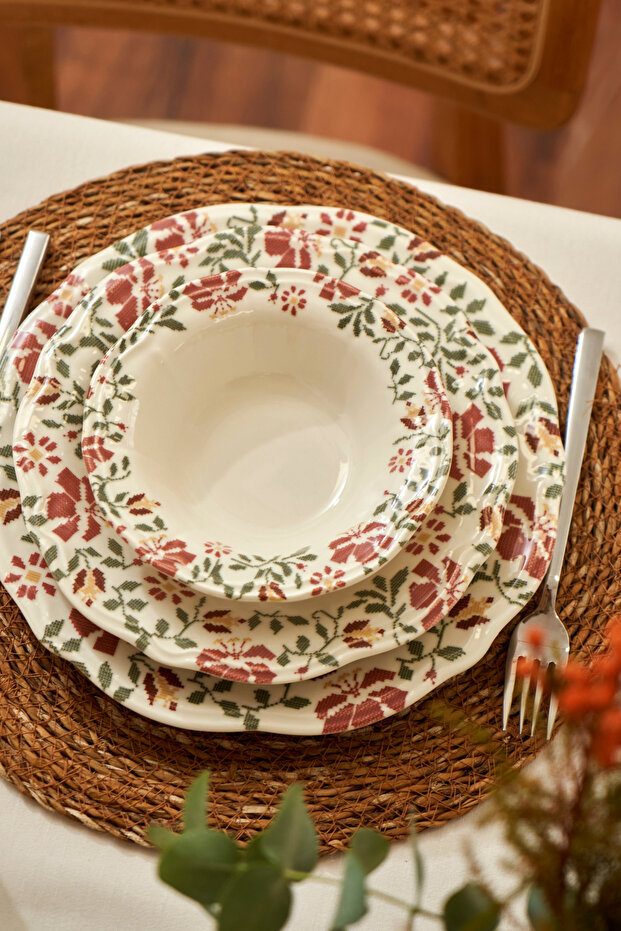 X Bella Maison Peony Porselen 4'lü Yemek Tabağı 21,5cm TPHAW26TBK00045 - 2
