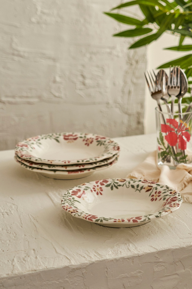 X Bella Maison Peony Porselen 4'lü Yemek Tabağı 21,5cm TPHAW26TBK00045 - 1