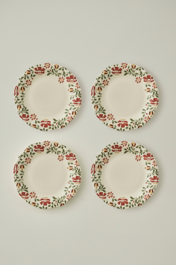 X Bella Maison Peony Porselen 4'lü Pasta Tabağı Seti 20,5cm TPHAW26TBK00047 - 2