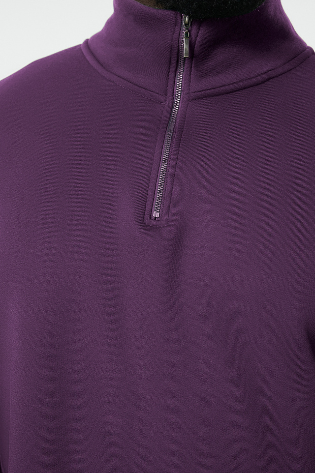 Mor Büyük Beden Oversize Dik Yaka Fermuarlı İçi Polarlı Sweatshirt TMNAW24AO00024 - 4
