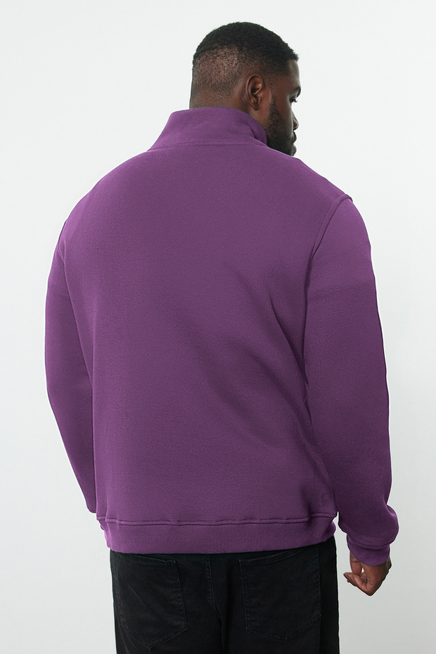 Mor Büyük Beden Oversize Dik Yaka Fermuarlı İçi Polarlı Sweatshirt TMNAW24AO00024 - 5